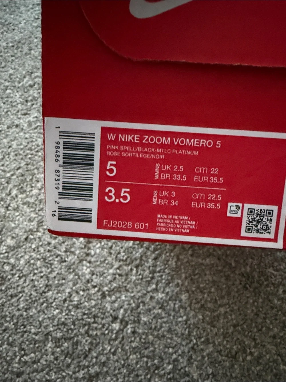 Nike Zoom Vomero 5 Pink Spell Black Sneakers Women's Size 5 NEW